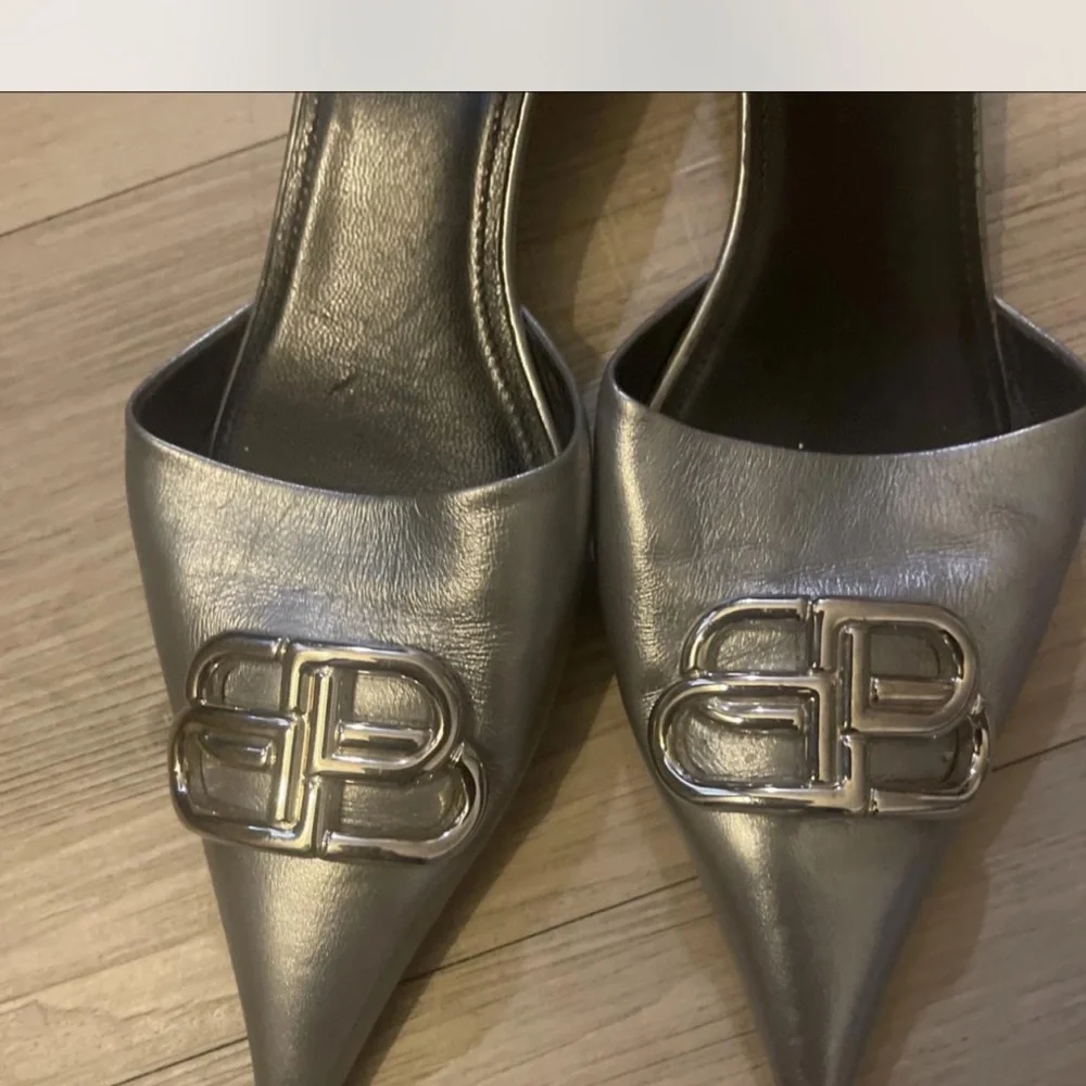 Balenciaga BB Square Knife Mules Metallic Silver sz:38 Retail:$995 - Picture 3 of 4